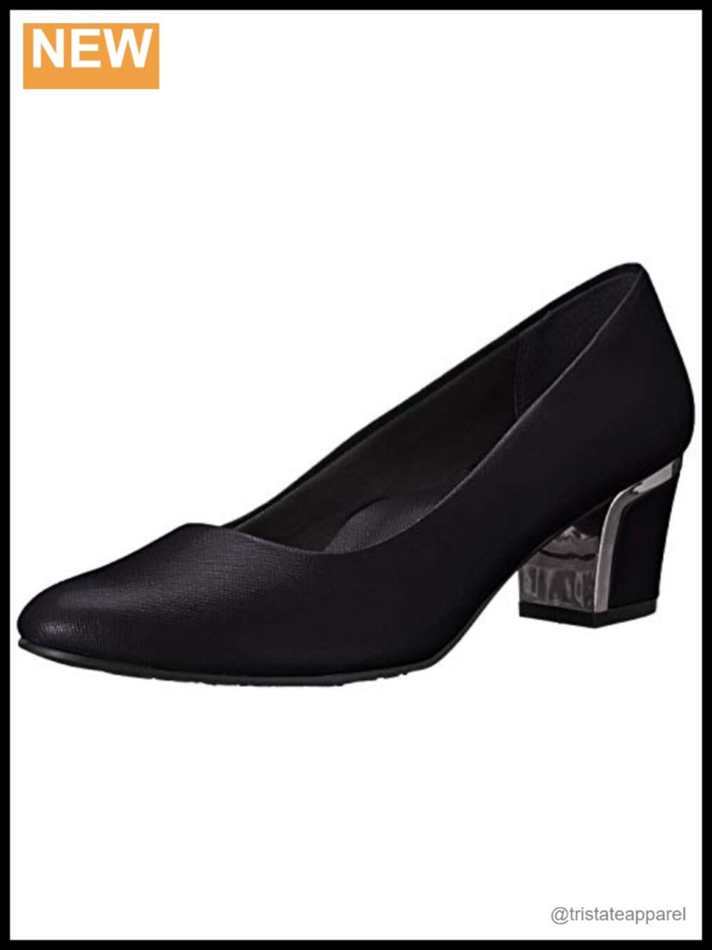 Faux Leather Round Toe Stacked Heel Pump with Memory Foam Cushioned Insole